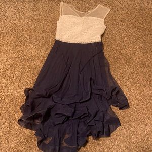 kids dress. white, blue, and sparkles.